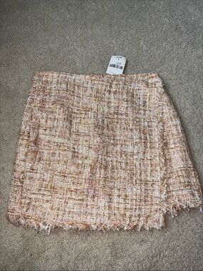 New Forever21 Frayed Hem Tweed Mini Skirt in Pink Multi color size L